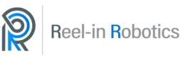 Reel-In Robotics logo featuring two interconnected letter Rs, with one in gray and the other in blue, symbolizing automation and innovation in the field of warehousing."